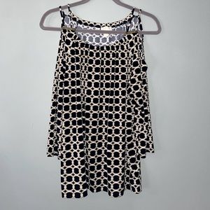 Michael Kors long sleeve off the shoulder Black and Tan size large blouse